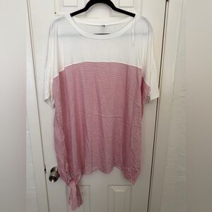 1 Clique Women’s Ivory and Red/Pink Stripe Colorblock Top